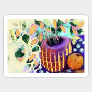 Purple vase and orange Sticker